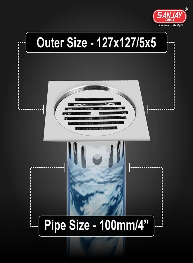 Sanjay Chilly Floor Drain with Cockroach Trap 304 Stainless Steel Grade Bathroom Gratings Floor Cover Jali Waste Water Drainer Strainer Washbasin Sink Toilet Anti Odor (Square Classic 5x5 INCH) - Image 3